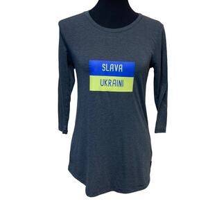 Upcycled Hand Printed Womens Small Flag Slava Ukraini Artist Fundraiser Tee